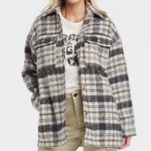 Target Universal Thread Oversized Brushed Wool Plaid Jacket Coat XL